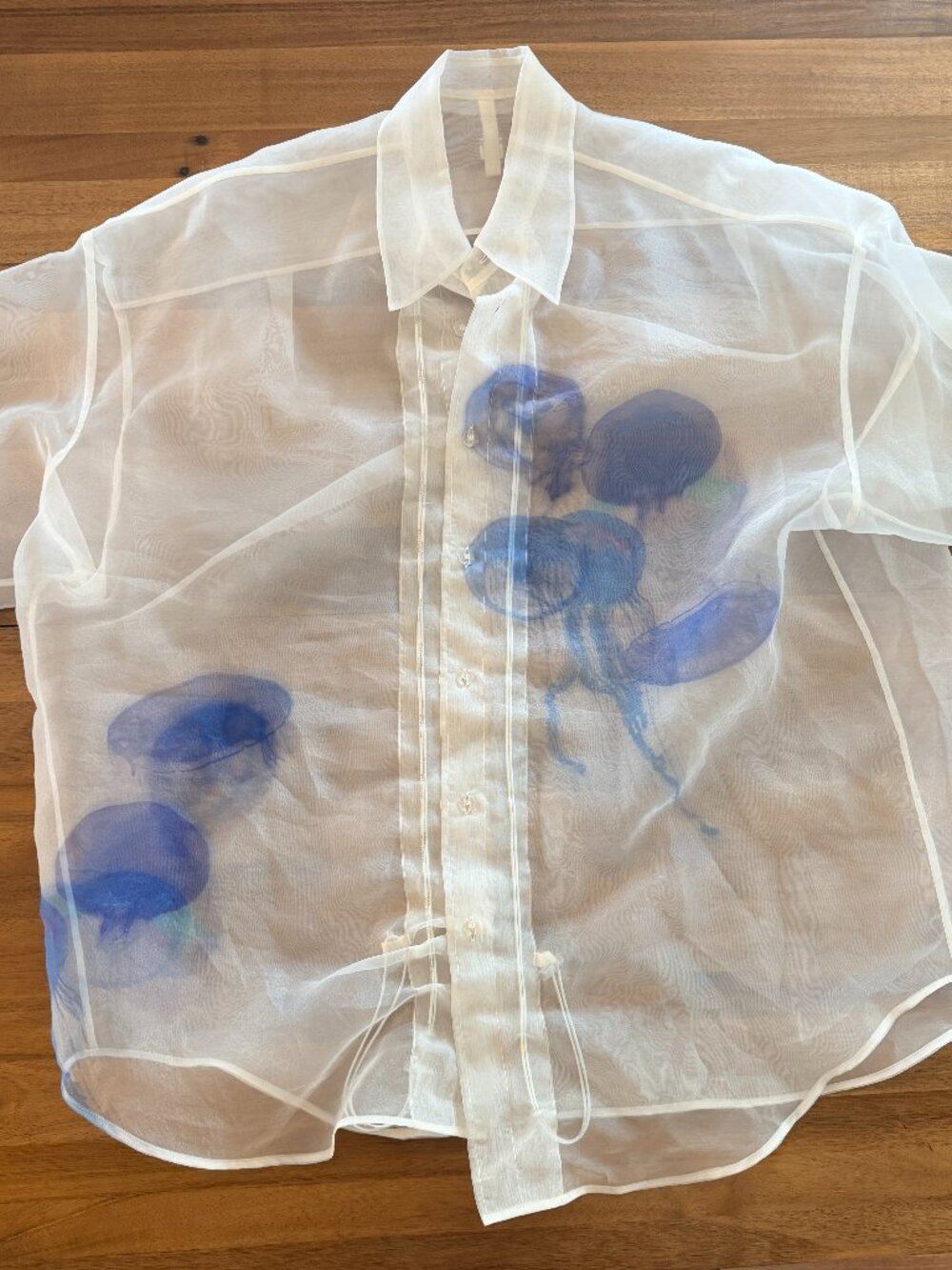 Wooyoungmi Off-White Sheer Jellyfish Print Short Sleeve Shirt — IT 50